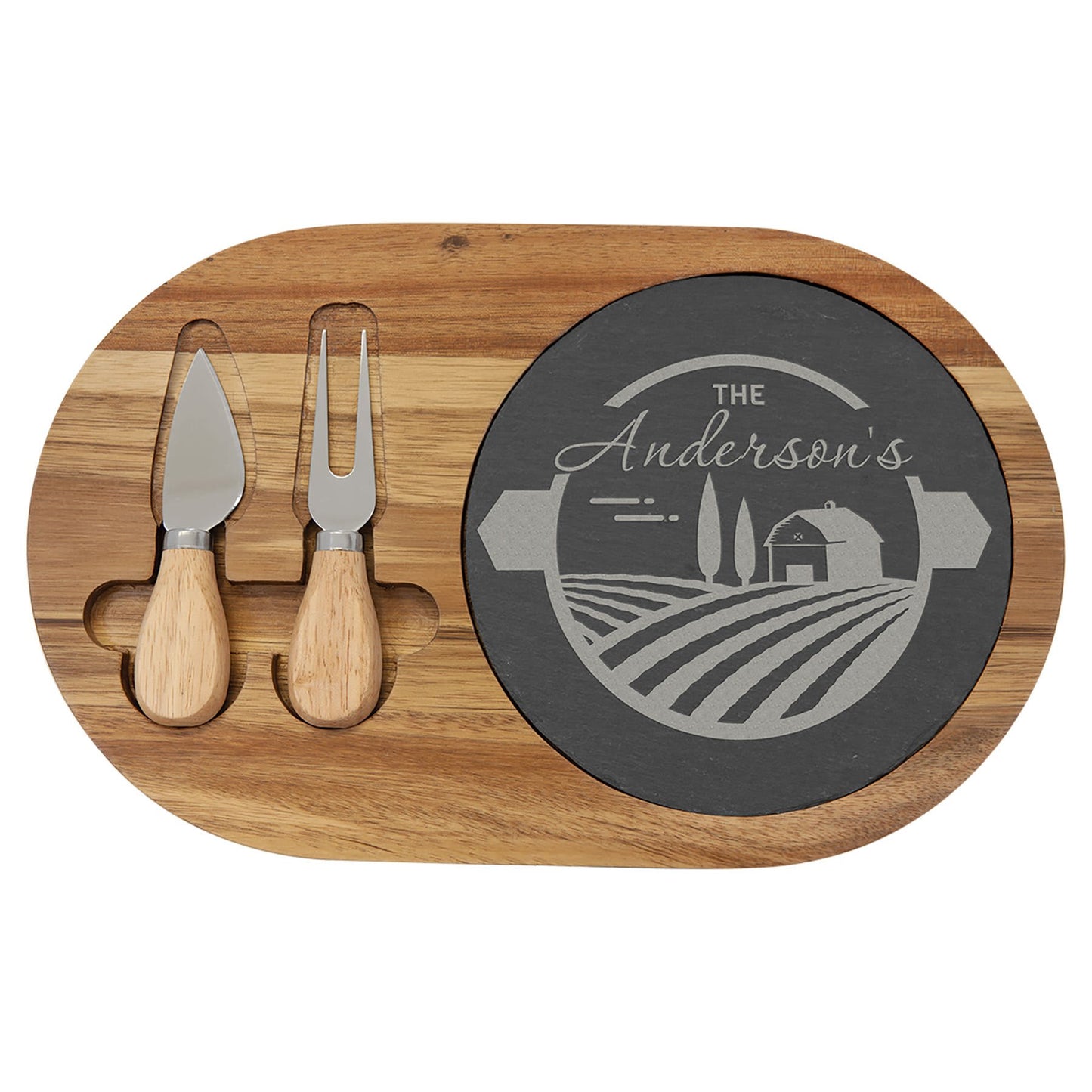 Wood & Slate Oval Cheese Set
