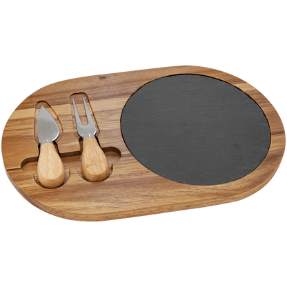 Wood & Slate Oval Cheese Set